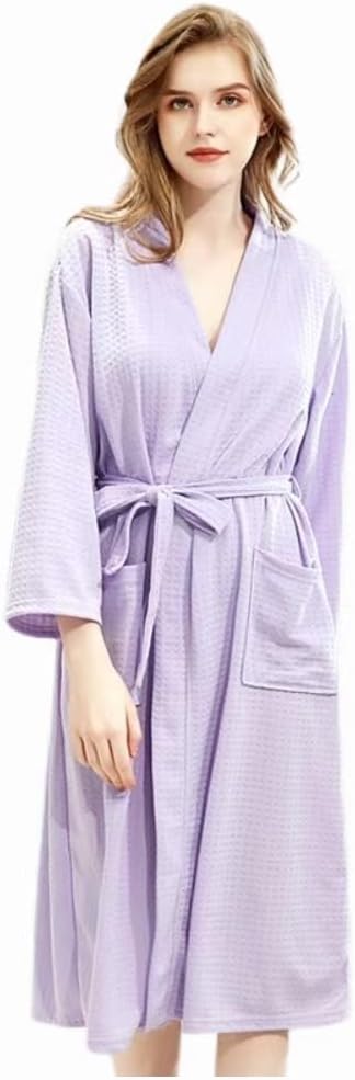 Women Bathrobe Waffle Weave Lightweight Kimono Spa Bathrobe for Lady