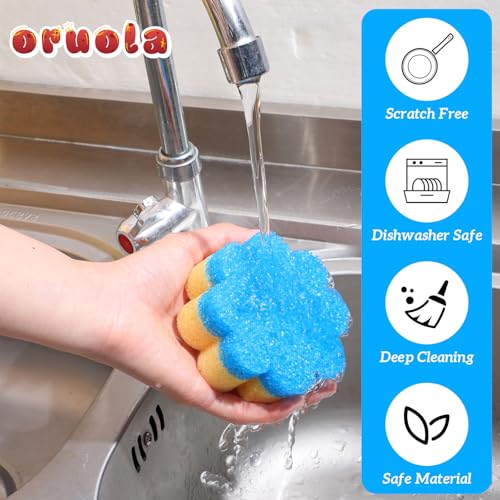 Image of Oruola 3pcs Flower Sponges, Dual-Sided Temperature Scrubbies for Dishes | Flower Kitchen Scrub Pads, Dish Washing Sponge,Dual-Sided Temperature Scrubby Sponges for Dish Bathroom Kitchen Washing Plus