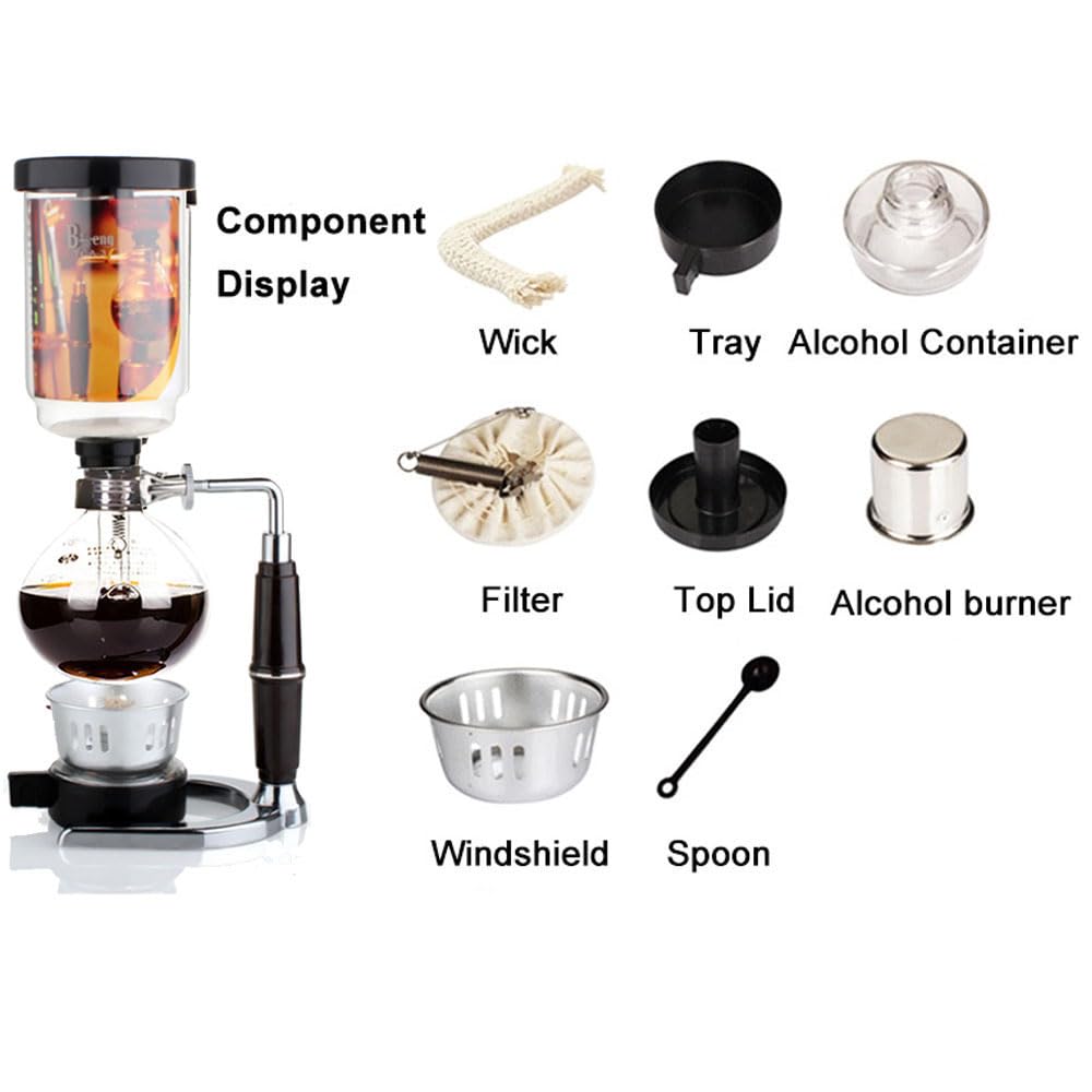 YUEHUA Cafetière professionnelle à siphon, 5 tasses (600 ml) – Cafetière sous vide avec brûleur à alcool, verre borosilicate à haute teneur en verre, poignée anti-brûlure pour la maison et le café