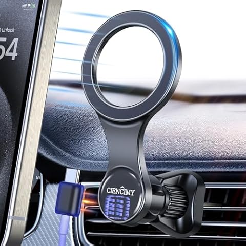 Ciencimy for Magsafe Car Mount, Magnetic Cable Clip Compatible with Magsafe Car Vent Mount, 360° Adjustable Strong Magnet Air Vent Phone Holder Fit for iPhone 15 Pro Plus Max 14 13 12 Mini(Black) Cover