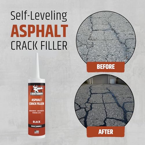 Image of Liquid Rubber Asphalt Crack Filler - Professional-Grade Self-Leveling Waterproof Sealant for Driveway, Parking Lot & Walkway Cracks - Black 10oz - Helps Stop Water Intrusion & UV Damage - 2 Pack