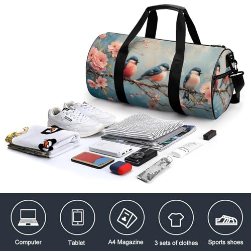 Abstract Colorful Spring Birds Travel Gym Bag for Women Men Retro Animal Cylindrical Duffle Bag Sport Workout Bag with Shoulder Strap4
