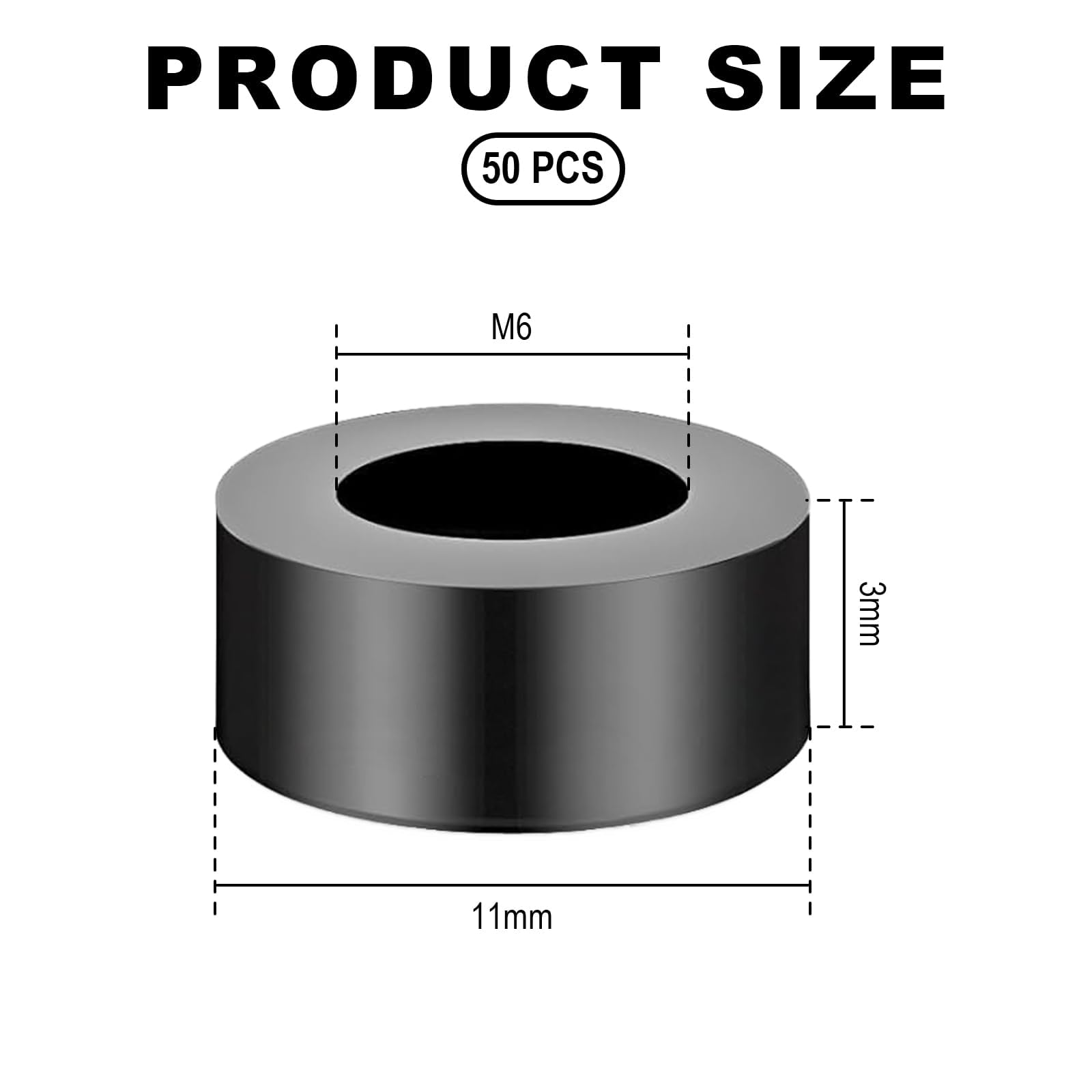 Manicotti distanziatori in plastica 50 pz M6 Manicotti distanziatori in Gomma 11x3 mm - Dischi distanziatori isolanti Neri per Viti - schermatura e Protezione