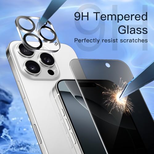 Image of JETech Privacy Screen Protector for iPhone 16 Pro 6.3-Inch with Camera Lens Protector, Anti-Spy Tempered Glass Film, Easy Installation Tool, 2-Pack Each