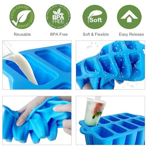 Stampi per Ghiaccioli, Forme per Ghiaccioli con 10 Cavità Facili da Staccare, Manico con Bordo per una Facile Presa, Senza BPA (BLU) - immagine 6