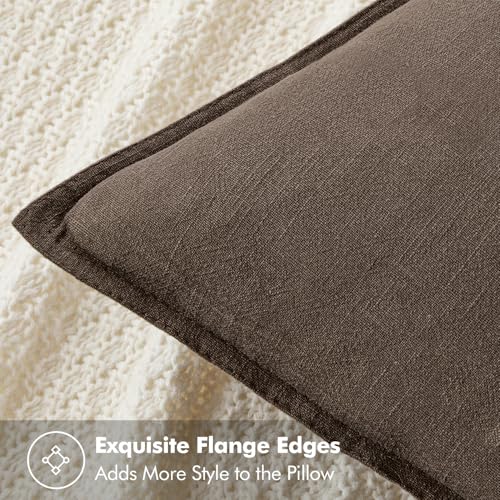 Image of MIULEE Decorative Linen Euro Sham Pillow Covers 24x24 Inch CoffeeBoho Farmhouse Neutral Winter Couch Throw Pillows for Bed Pack of 2 Accent Modern Pillowcase Sofa Livingroom Home Decor