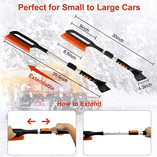Seniny Car Ice Scraper with Brush, Extendable Snow Brush for Car, Detachable Car Snow Scraper and Brush with Foam Grip, Car Scraper Snow Brush for Trucks, Ice Scraper for Car - Thumbnail 7