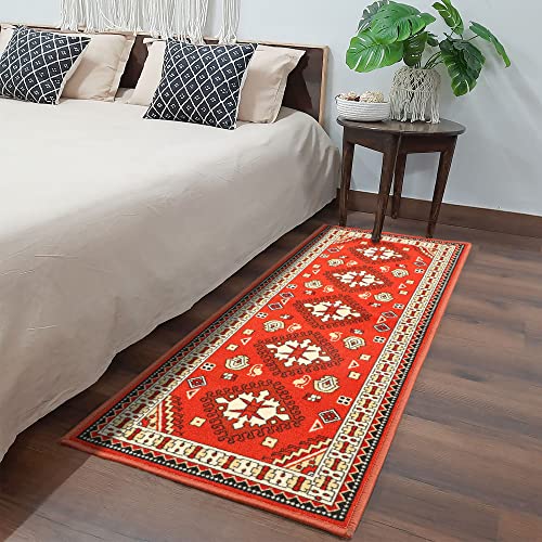 Image of THE HOME TALK Modern Polyester Area Rugs |Carpets for Living Room, Kitchen, Kid's Room, Bedroom |Microfiber Polyester Rugs |Shaggy Floor Carpet |Anti Skid Store(Dusty Red, 55x135 Cm)