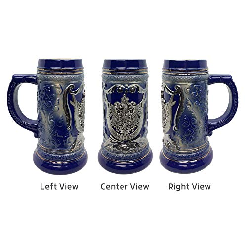 Caneca de cerveja de cerâmica Stein com brasão de armas de águia da Alemanha em medalhão de metal gr