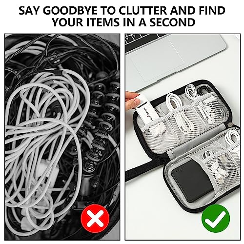 OdiuK Kabeltasche Elektroniktasche – Wasserdichter, Doppelter Reißverschluss, Reise Organizer für Kabel, Powerbank, USB-Zubehör – Perfekt für Alltag, Büro & Reisen
