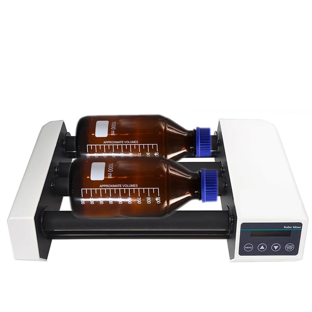 Laboratoryjny wytrząsacz do butelek z odczynnikiem, mikser rolkowy z 4 rolkami, regulacja prędkości 20-80 obr./min, timer 1-23h59 min lub tryb ciągły, cyfrowy wyświetlacz LED, do badań chemicznych,