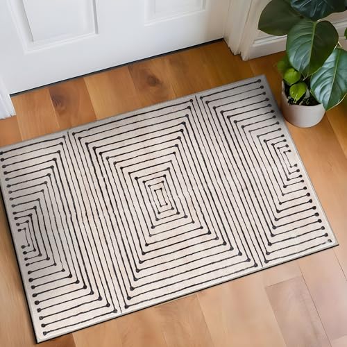 Rugshop Marbella Bohemian Stripes Washable Non Slip Area Rug 2' x 3' Beige