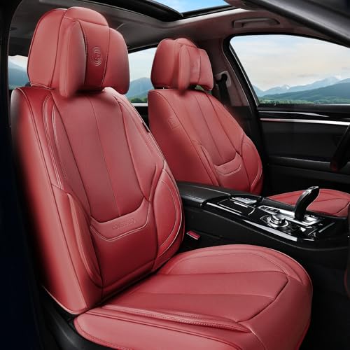 Image of Coverado Universal Seat Covers Front, 2-Pack Universal Seat Covers for Cars, Waterproof Nappa Leather Car Seat Covers with Head Pillow, Auto Protectors Fit for Most Sedans SUV Pick-up Truck-Red