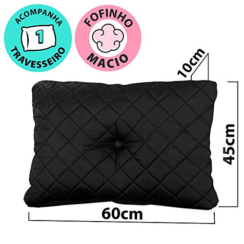 PUFF MULTIUSO BORDADO MATELASSE +TRAVESSEIRO SOLTEIRO PRETO