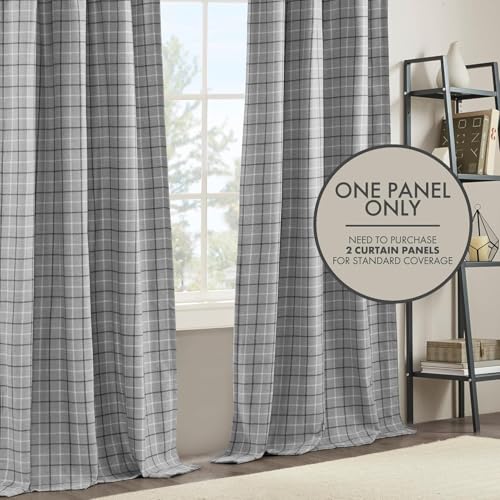 Image of Madison Park Anaheim Cabin Plaid Curtain Window, Thermal Insulated Fleece Lining, Living Room Decor Room Darkening Drape for Bedroom, 1-Single Panel Pack, 50x108, Rod Pocket & Back Tab, Grey