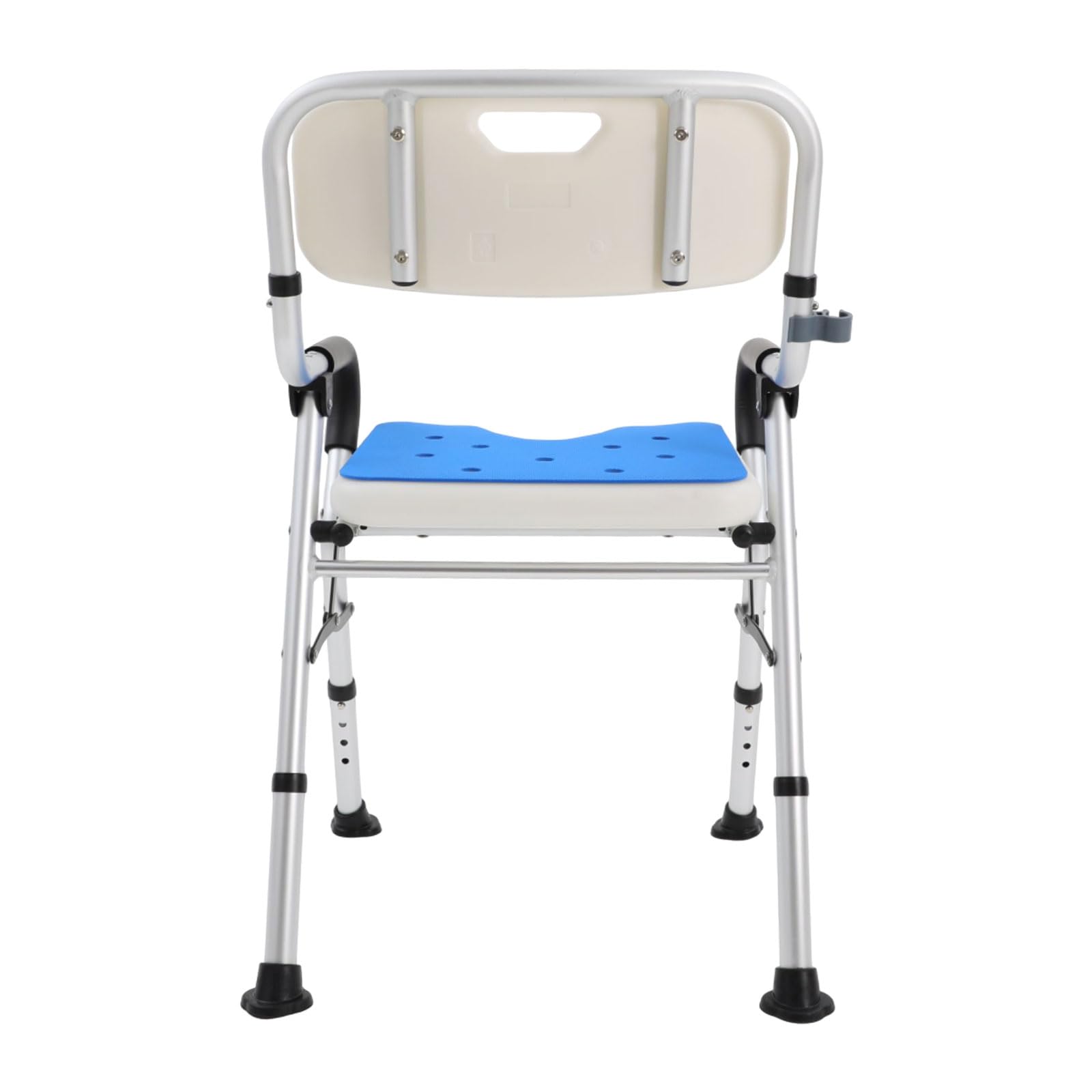 Silla de ducha para personas mayores, altura regulable, taburete de ducha hasta 150 kg, 40 x 34 cm | Silla de baño plegable con agujeros de drenaje y soporte de cabezal de ducha plástico, aleación de aluminio