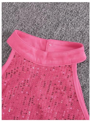 Image of OYOANGLE Girl's 2 Piece Outfit Sequin Sparkle Halter Neck Tank Top and Shorts Set