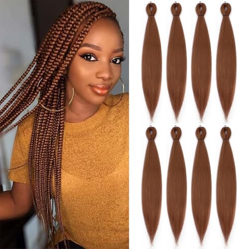 ROSDINA Pre-stretched Braiding Hair - 30 Inch 8 Packs Brown Braiding Hair For Twist or Box Braids, Yaki Texture Hot Water Setting Synthetic Long Braiding Hair Extensions (30 Inch, #30-8P)