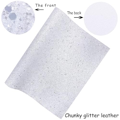 Image of Sparkly Pearl White Chunky Glitter Faux Leather Roll, Shiny Solid Color Winter Fabric Material for Bows Crafts Earrings, 12 x 52 inch (17015#8)