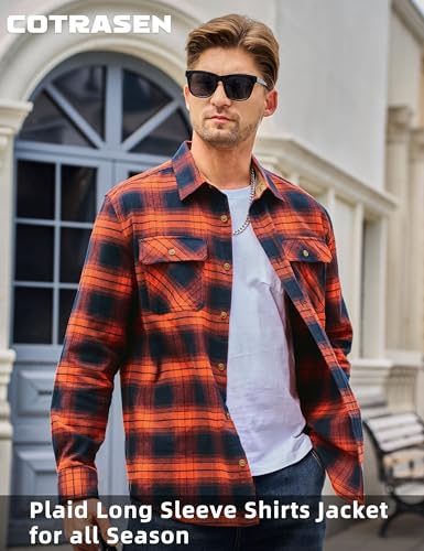 Cotrasen Flannel Shirt for Men Plaid Regular Fit Long Sleeve Cotton Button Up Casual Work Shirts Jacket with 2 Pockets3