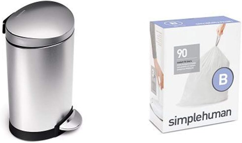 simplehuman 6 litre semi-round step can fingerprint-proof brushed stainless steel + code B 90 pack liners