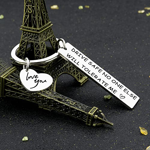 Image of isiyu Fathers Day Dad Gift Couples Mens Meaningful Gifts for Husband Boyfriend from Girlfriend Wife Fiancee Drive Safe Keychain for Him Birthday Presents for Fiance