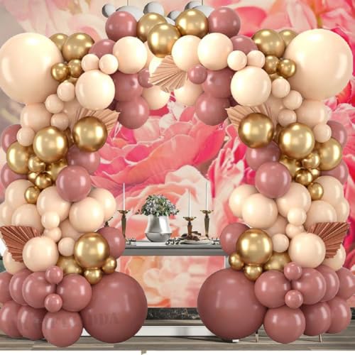 Image of 67 Pcs Retro Dusty Pink Cream Beige Balloons with Rose Gold Chrome Balloons Arch Garland Kit for Welcome Wedding Birthday Anniversary Party Decorations (DP 2)