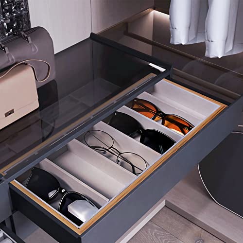 Lunavita Sunglasses Organizer Storage Tray, 6 Grids Eyeglass Case, Glasses Eyewear Display Tray Case Stand Holder, Jewelry Tray for Men Women (Bamboo, Velvet) - Thumbnail 5