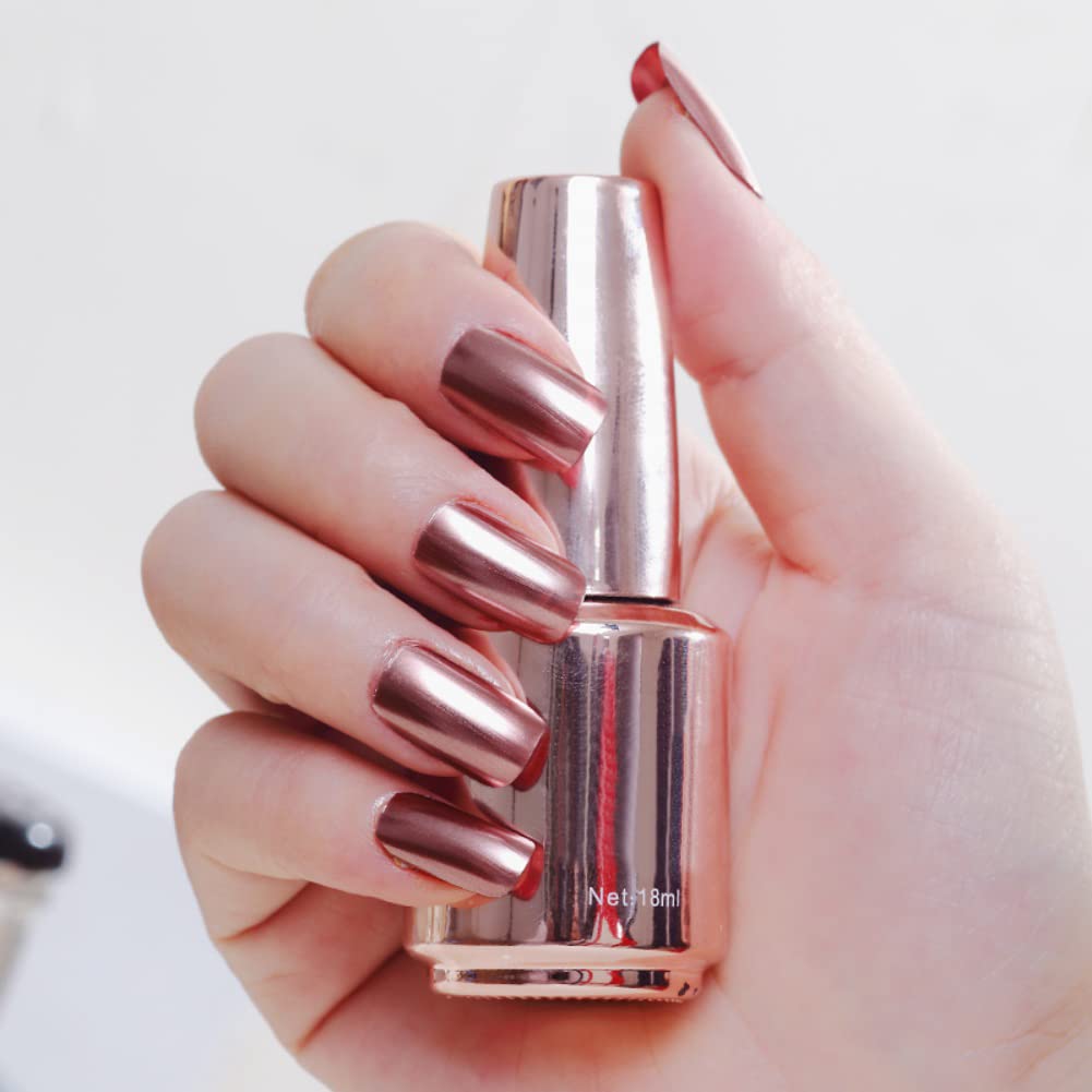 Metallic Nail Polish, Reflective Nail Varnish Nail Manicure Painting Nail Lacquers Nail Art Quick Dry Metal Color Nail Polish No-UV light Not-GEL Christmas Gift (Champagne)