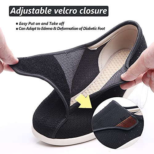 W&LESVAGO Women Extra Wide Width Diabetic Edema Shoes, Lightweight Breathable Adjustable Closure Walking Sneakers Easy On/Off(7#, Black)3