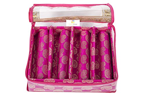 Image of HomeStrap 4 Rod Brocade Design Bangle Storage Box /Chudi Set Organizer (Pink|Pack of 1)