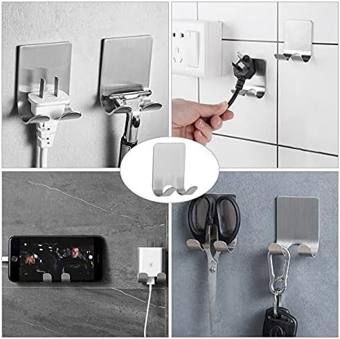6 Pcs Self Adhesive Razor Holder Hooks Stainless Steel Waterproof Hanger Wall Mounted Double Hooks for Shower Shaving Razor, Plug, Keys, Kitchen, Bathroom, Towel, Robe
