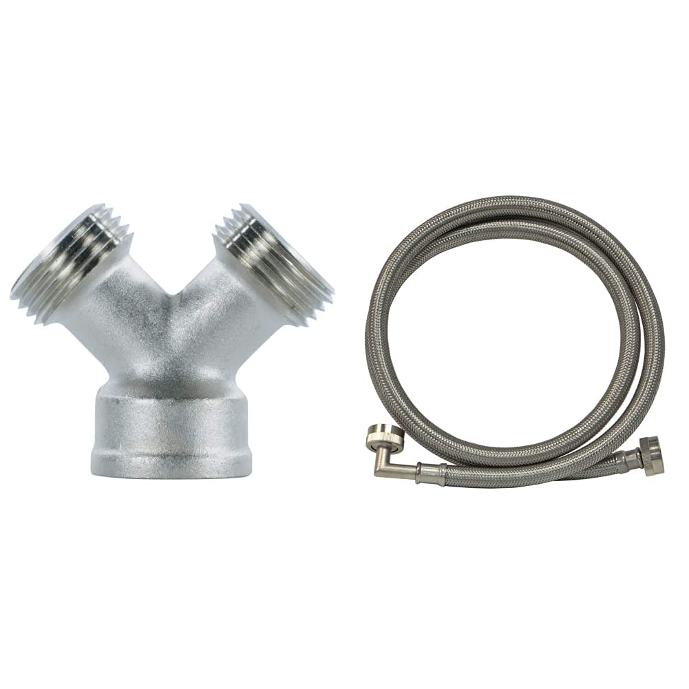 Accesorios para electrodomésticos certificados YFBFMM Conector en Y Conector para lavadora Eastman Conexión FHT de 3/4 pulgadas Codo de 90 grados Mangueras de lavadora de acero inoxidable trenzado de 6 pies 48375