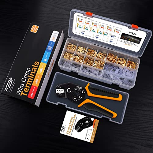 Spade Connector Crimping Tool Kit,Peba Ratcheting Wire Crimper 24-14Awg +400 Pcs 2.8/4.8/6.3Mm Male/Female Wire Spade Connectors &Ring Terminals,Wire Crimping Tool For Spade Terminal Electrical Wiring #TOP6