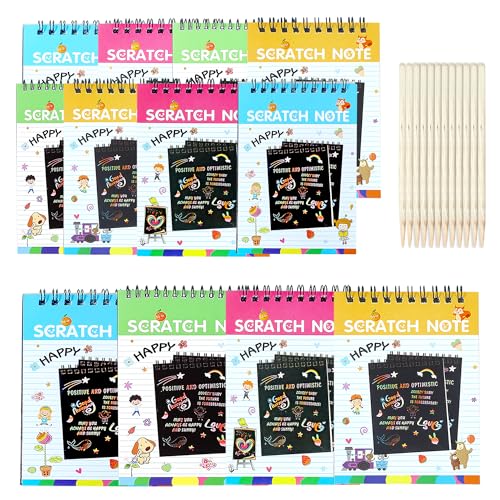 Image of GLUN Scratch Notepad for Kids, Random Nature Theme Pack of 12 with Magical Rainbow Color Sheets