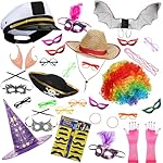 Landhoow 33 Pcs Funny Photo Booth Party Assorted Photo Booth Kit Props Costume Accessories Set, Captain Hat Funny Glasses for Wedding Props Birthday Parties Family Photos Booths Carnival Party