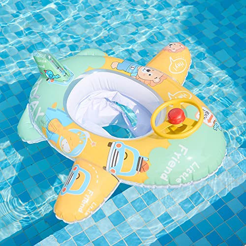 Growinlove Kids Pool Floats Inflatable Swimming Float, Baby Water Float Toys with Steering Wheel and Horn, Swimming Ring with Seat for Kids