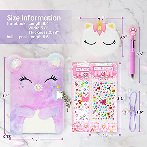 Sicbanna Cat Diary For Girls With Lock And Keys, Kids Journal School Travel Notebook Gift Set For Writing And Drawing, Secret Diary With Multicolored Pen Stickers Purse Bracelet #TOP5