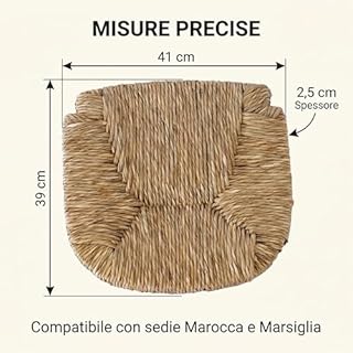 Generico Import Trade – Set da 6 Sedute per Sedie CS2000 41x39 cm in Paglia Naturale – Seduta di Ricambio per Sedie Impagliate MAROCCA e MARSIGLIA – Telaio in Legno Teak