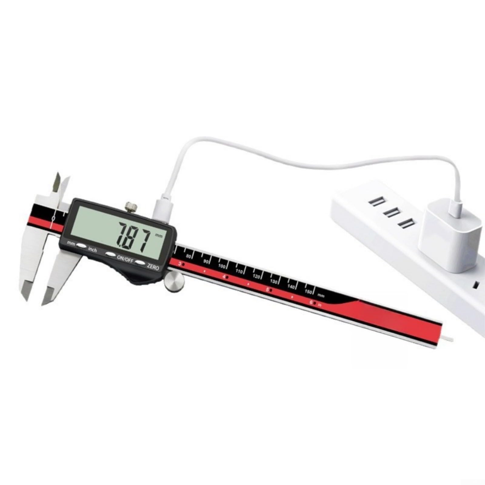 Calibre digital de acero inoxidable con gran pantalla LCD, alta precisión ± 0,02 mm, recargable por USB, para industria y taller, 150 mm negro (200 mm)