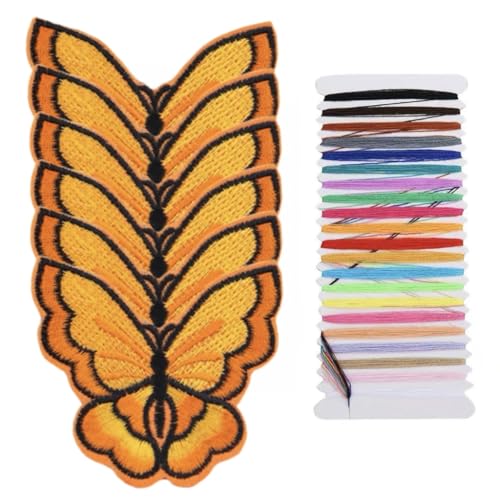 Apliques bordados multicolor de 7,2 x 7 cm, 6 mariposas, parches termoadhesivos para ropa, mochilas, toallas bordadas, bolsos, accesorios y otros apliques decorativos (naranja)