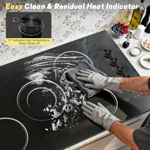 Image of 36 Inch Electric Cooktop 5 Burner 8400W Electric Stove 30'' Built-in Ceramic Stovetop with Knob Control, 9 Power Level, Safety Lock, Expanded Ring, 220V-240V Hard Wird (No Plug)