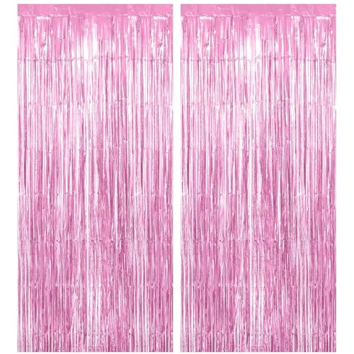 2pcs Tinsel Curtain Pink Glitter 3ft X 6.4ft Aluminum Foil Flow Curtain Background Streamer Girls Tinsel Curtains Pastel Foils Fringe Birthday Party Wedding Holiday Backdrop Decoration(Pink)