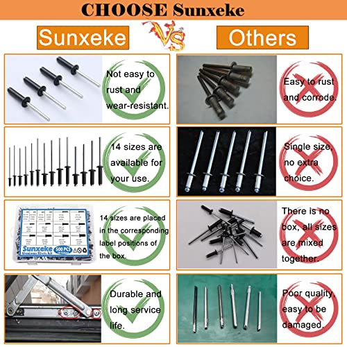 Image of 500pcs Pop Rivets Aluminum Rivets Assortment Kit (3 /32 1 /8 5 /32 3 /16 1 /4 inch),14 Sizes Assorted Blind Rivets for Assembling RV,Furniture and Plastic Frame Windows(Black)