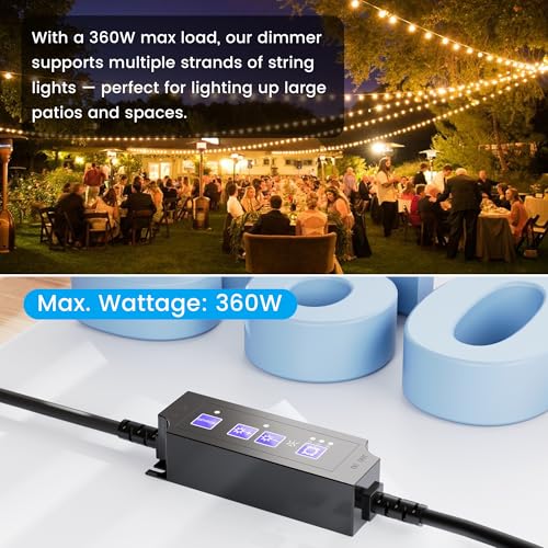 OHLUX Outdoor Dimmer for String Lights, 360W Dusk to Dawn Smart Dimmer Plug with Timer, Weatherproof Light Dimmer Switch with Memory Function, Plug-in Dimmer for Outdoor String Lights Patio Lights by OHLUX - Used condition - Image 6