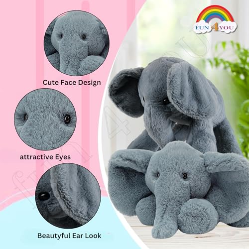 Image of Fun4you Fluppy Sitting Elephant Stuffed Plush, Super Soft Cuddly Elephant for Kids, Baby, Boys, Girls |Cute Birthday Gifts, Plush Animal, Huggable Soft Toy | Valentine Day Gift for Him & Her (40cm)