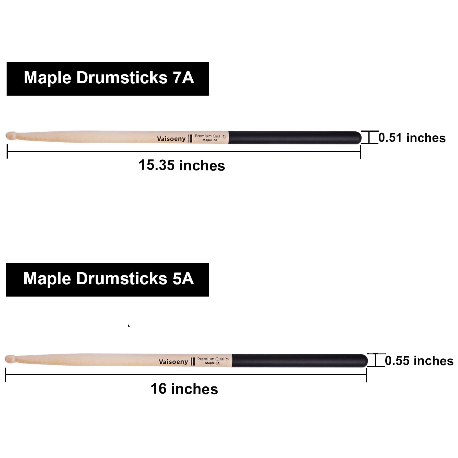 Vaisoeny Drum Sticks with Non-slip Rubber handle,7A Drum Sticks for Adults,12 works Classic Maple Wood Drumsticks for Kids Professional Musical Instrument Percussion Accessories - Image 2