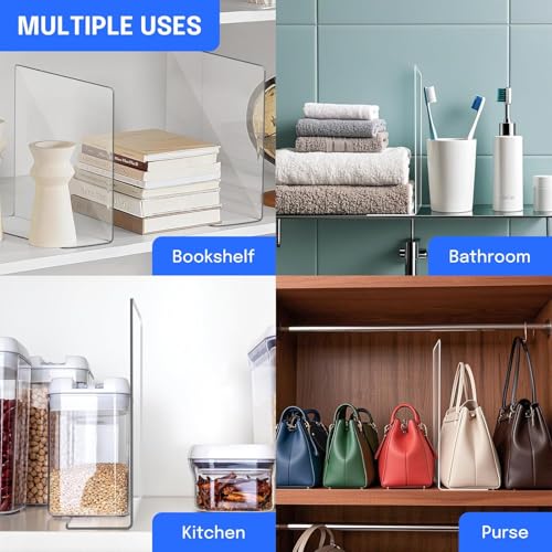 Image of Shelf Dividers Closet Organizer Deep Acrylic Clear Sturdy Separate for Clothes Purse - Adjustable Easy Install for Home Organization Enthusiasts (SIZE- 12 inch Tall X 10 inch Deep) PACK OF 4