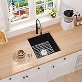 Rhbamoa Black Bar Sink 18''x18'',18 Inch Undermount Small Wet Bar Sinks,9 Inch Depth Black Single Bowl Quartz Kitchen Sinks with Accessories