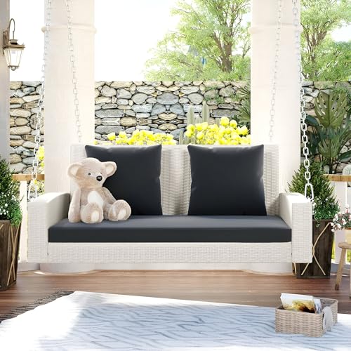Image of Patio Swing for Balcony Without Stand | Weather Resistant Rattan & Wicker Hammock Swing Double Seater | Outdoor Hanging Jhula for Adults